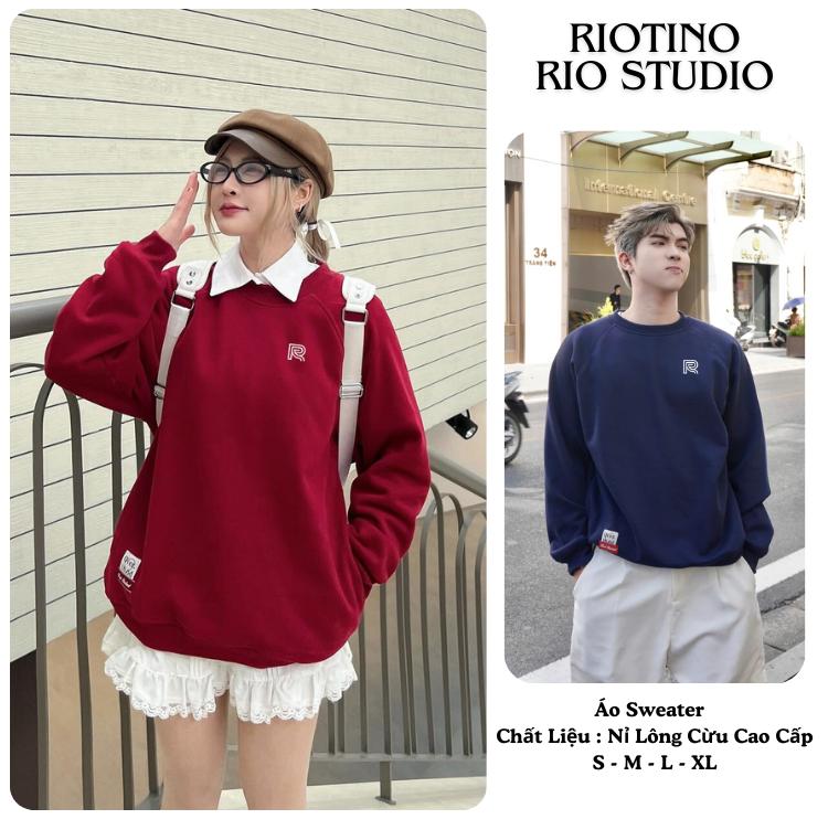 Áo Sweater Riotino Nỉ Lông Cừu Cao Cấp Mềm Mịn Dày Dặn Logo Mini Basic Nam Nữ Có túi 2 bên SW01  Hoodie sweater  xinh