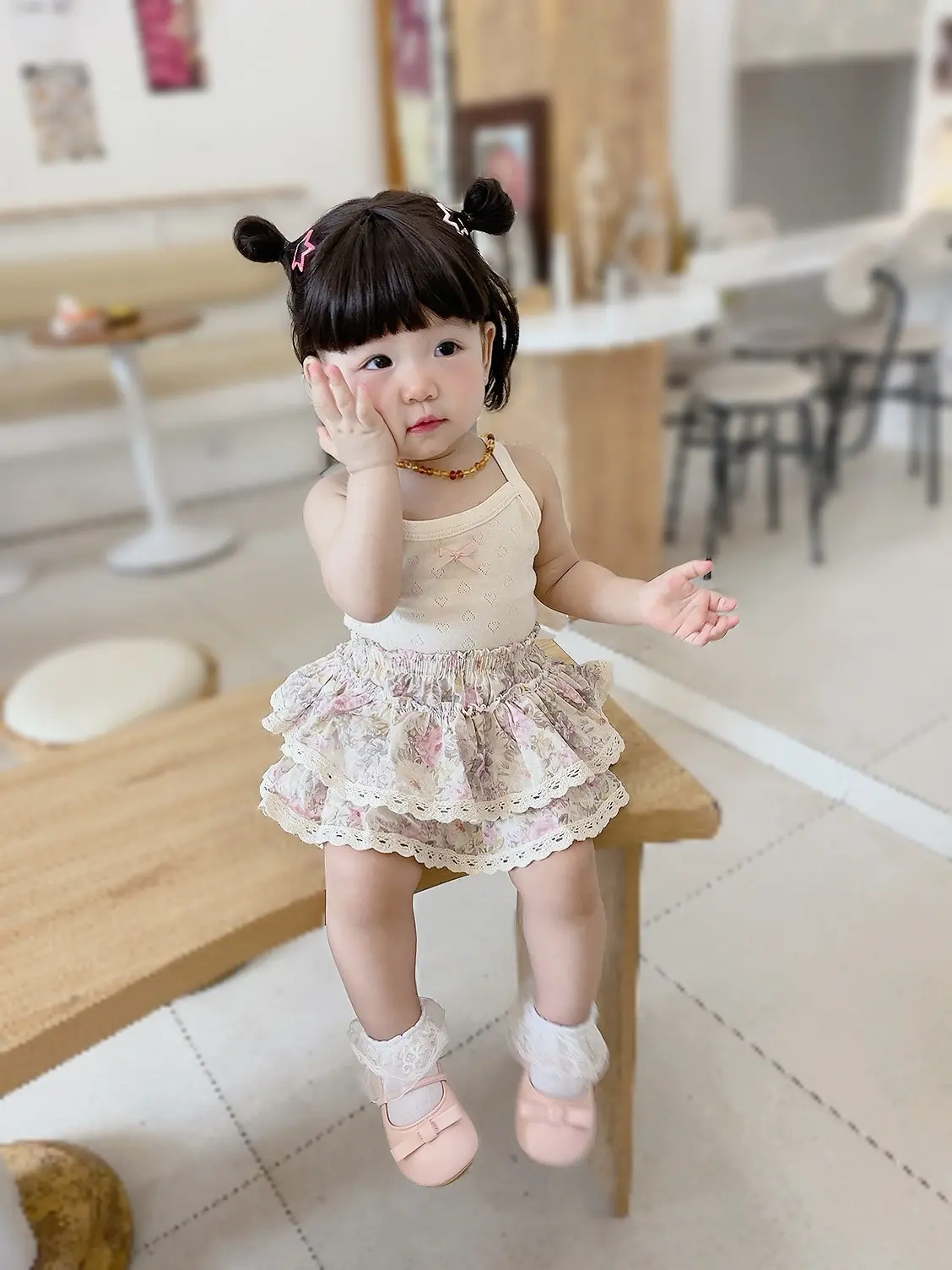Bộ Quần Áo 2 Dây Nơ Đính kèm Chân Váy Chip Hoa Hồng cho Bé Gái