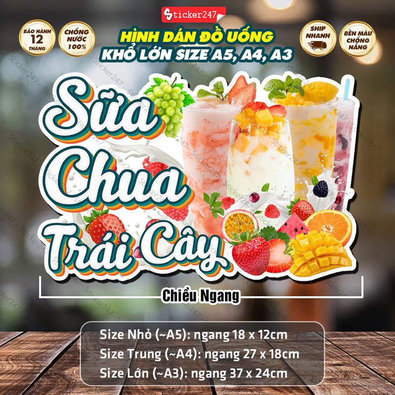 Decal Sữa Chua Trái Cây Chống Nước Vintage - Hình Dán Cafe Sữa, Cà Phê Đá Trang Trí Quán Trà Sữa, Cà Phê, Dán Xe, Quầy, Tủ, Tường F55-11 0