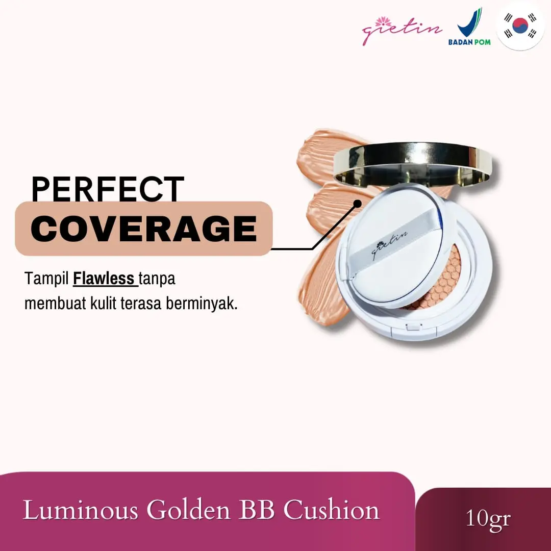 Gietin Luminous Golden BB Cushion BPOM GT08 Oil Control High Coverage Long-lasting