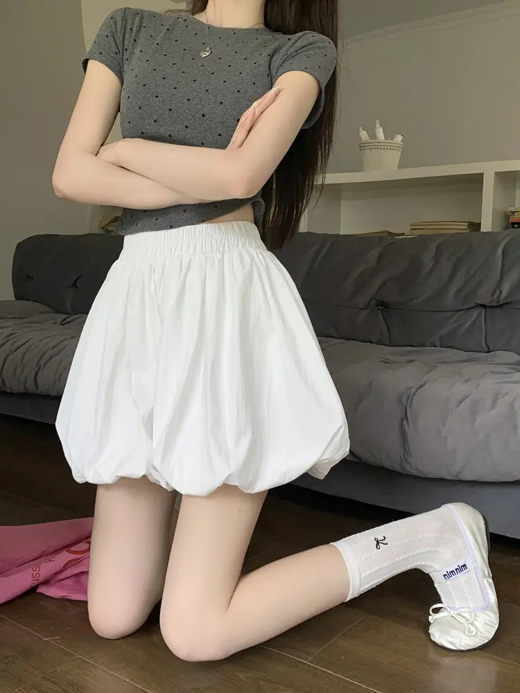 Quần Váy Nụ Hoa Phồng Dành Cho Nữ, Thích Hợp Mặc Mùa Hè, Cạp Cao, Bó Sát, Phong Cách Thường Ngày Quần Ngắn, Có Kích Thước Nhỏ