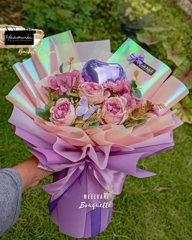 Buket Bunga Premium Bunga Artificial hologram || Bunga Palsu || Buket Hologram Berwarna Kertas Hologram 7