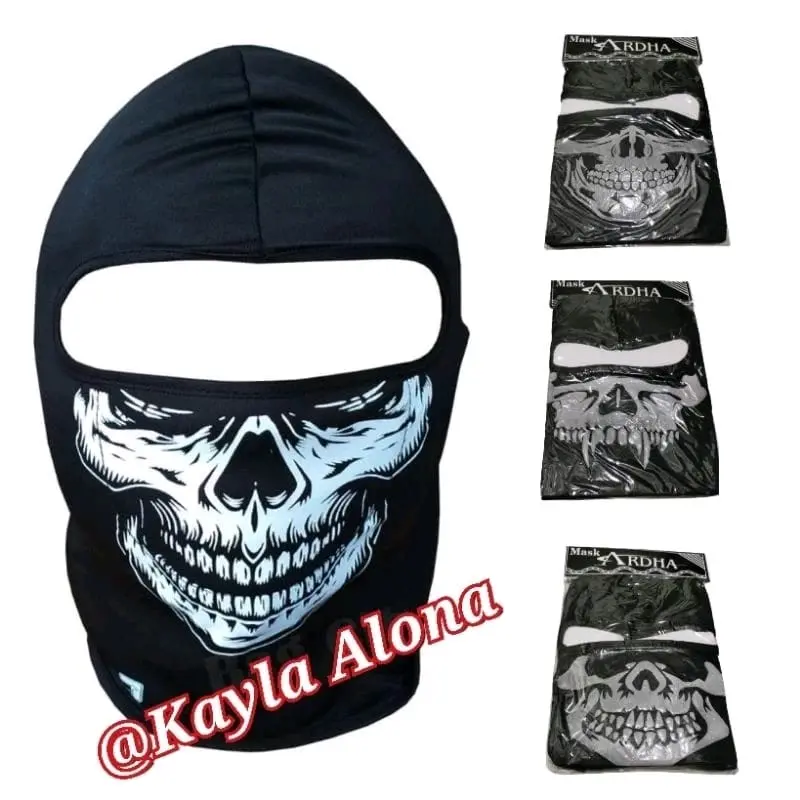 MASKER BUFF NINJA TENGKORAK , POLOS , HITAM , ARMY