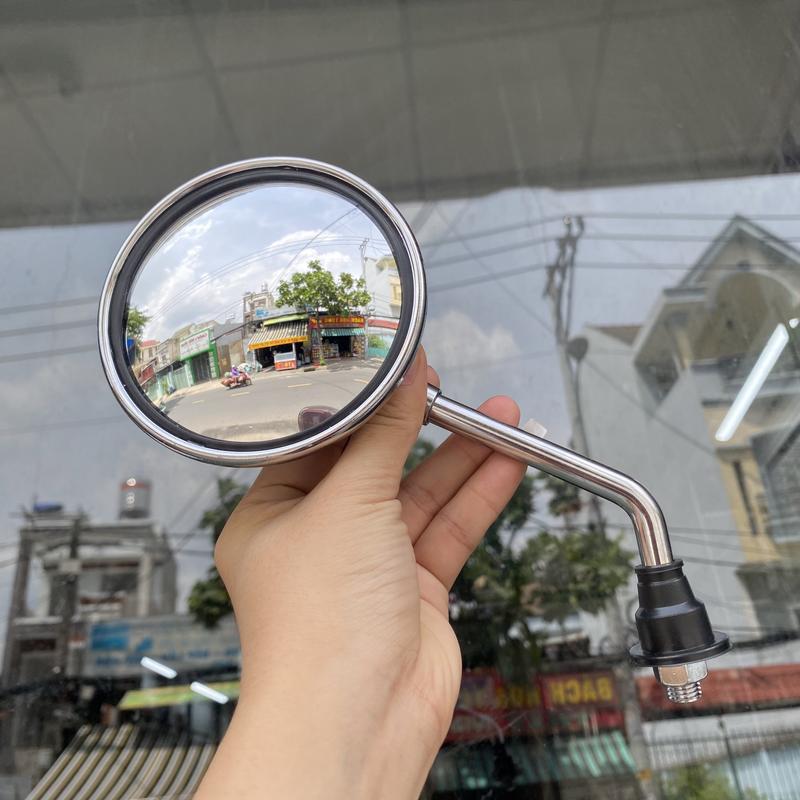 Kính chiếu hậu xe máy Tròn Lồi 9cm Cán Sắt Kính Nhựa - Xi Màu Bạc
