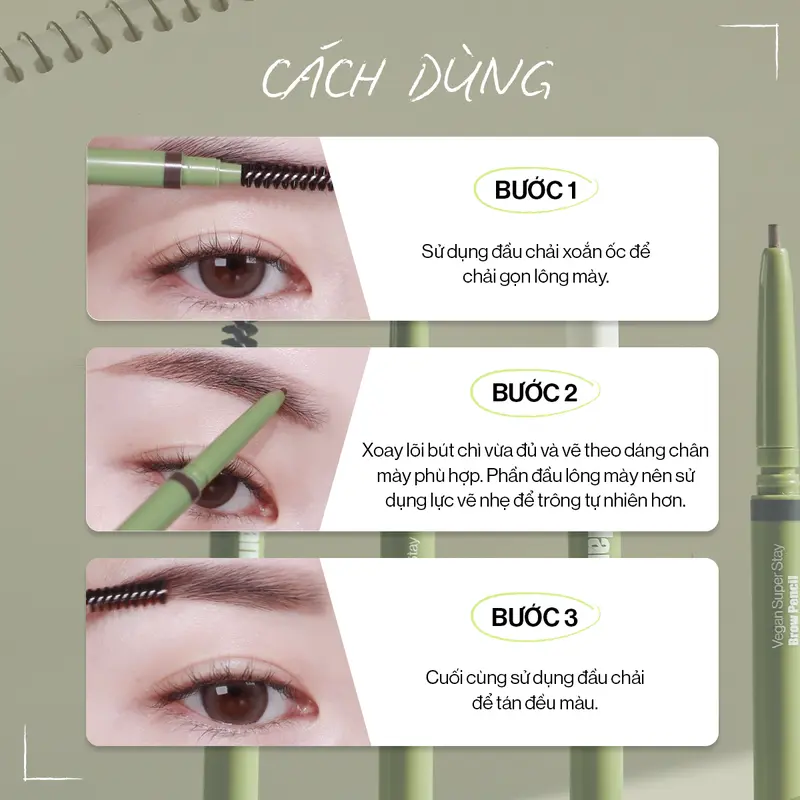 Chì Kẻ Mày Glamrr Q Bền Màu Thuần Chay VEGAN SUPER STAY BROW PENCIL (0.08g) Cosmetic Nữ 5