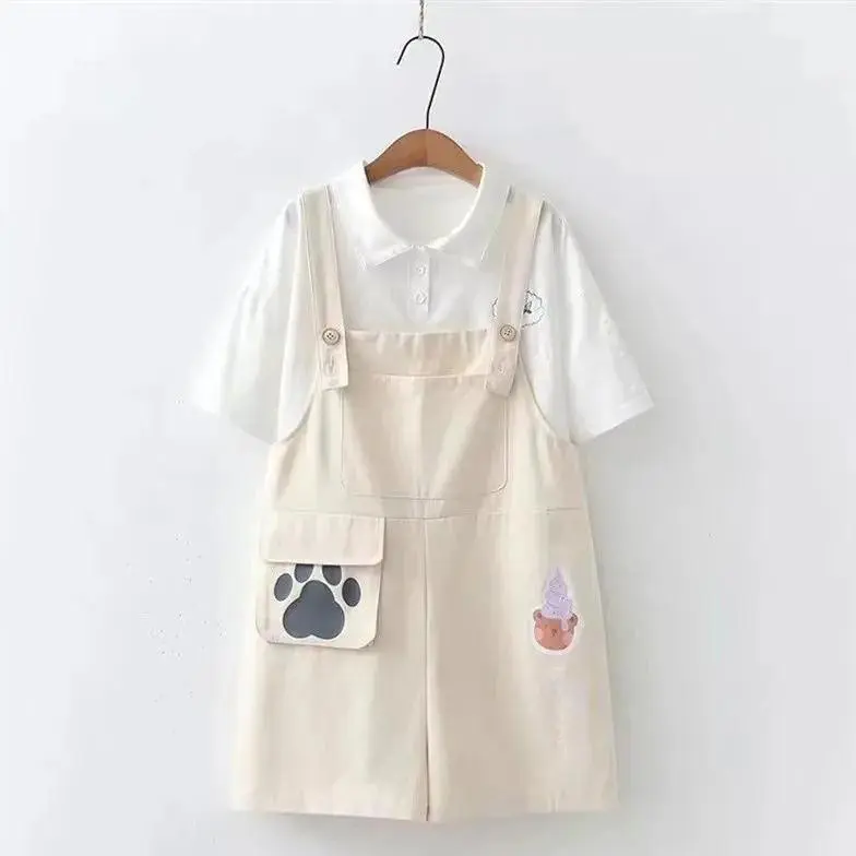 Quần Yếm Cho Bé Gái, Phong Cách Preppy Ngọt Ngào, Thích Hợp Cho Học Sinh Trung Học Cơ Sở, Quần Bé Gái, Trang Phục Mùa Hè, Quần Đùi Dáng Rộng, Cho Học Sinh Trung Học Cơ Sở Women Có Túi
