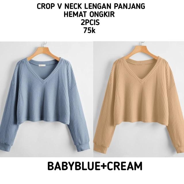 Product Introduction of Promo 2pcis Crop V Neck Lengan Panjang Wanita - Baju Knitwear Nyaman - Formal, Midi kemeja vest jumbo 5