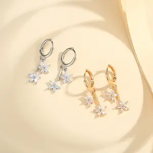 TX045 [COD] Anting Wanita Korean Titanium Bunga Berlian Elegan Aesthetic Earrings  Perhiasan