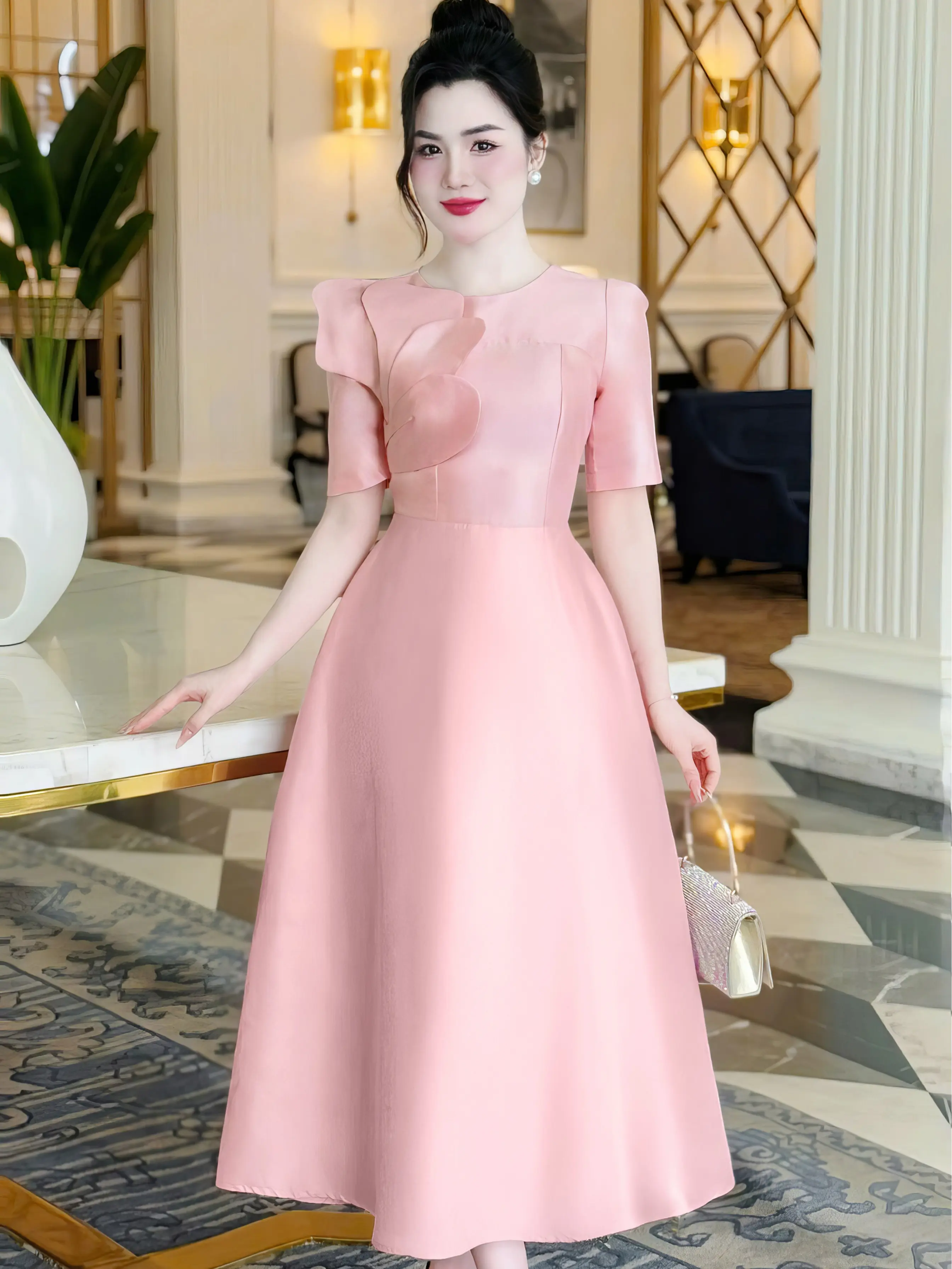 [MIỄN SHIP] MDU3599 Váy Tafta 2 Lớp - Dịu Dàng Tạo Nên Vẻ Đẹp Tinh Khiết Dành Cho Nữ Women Dress Màu Hồng