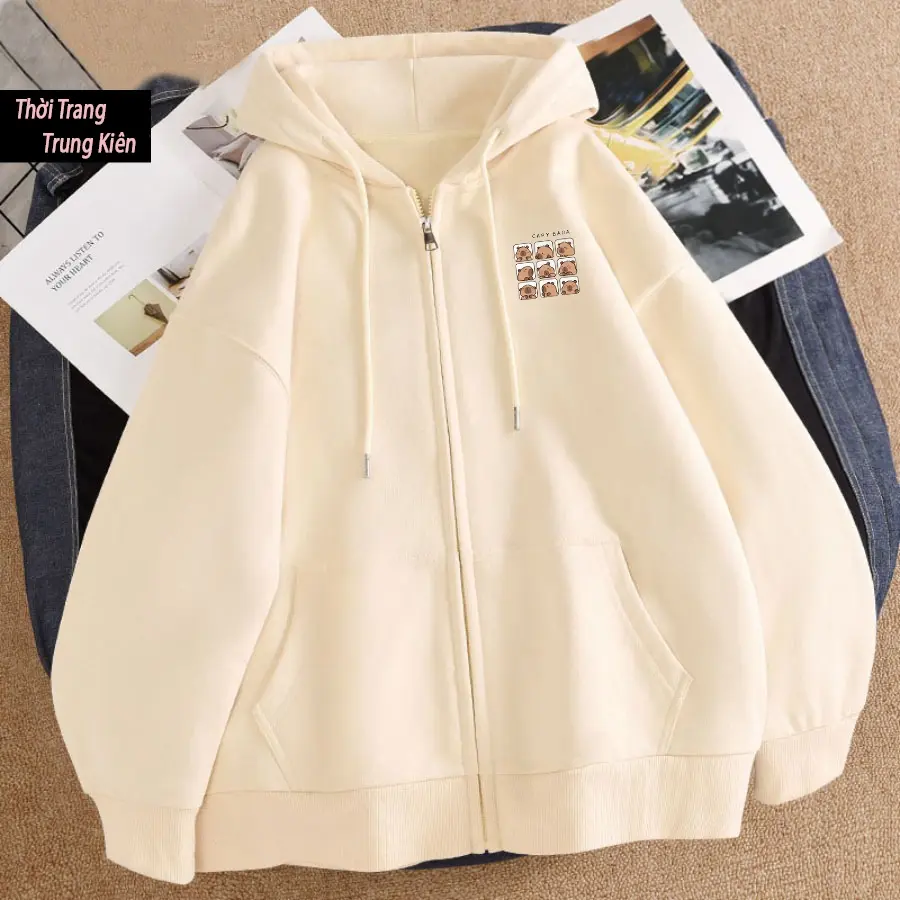 Áo Khóa Hoodie Cho Bé Capy Bara Phong Cách Hàn Quốc 10-60kg Chất Vải Nỉ Cotton