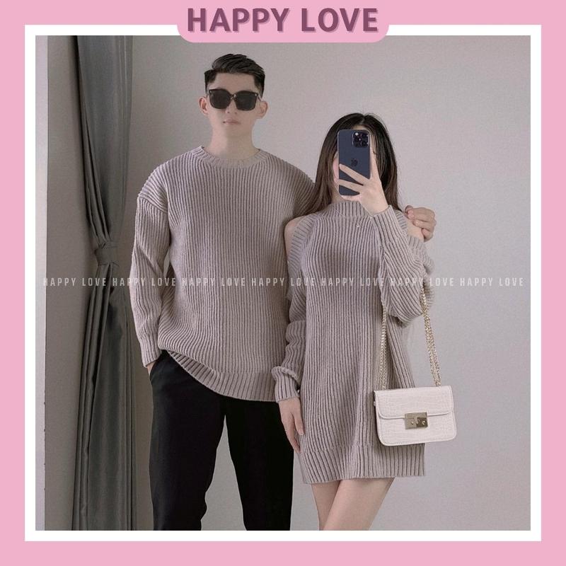 Đồ cặp nam nữ mùa đông set áo váy đôi khoét vai chất vải len dày dặn hàng Quảng Châu dành cho cặp đôi HAPPYLOVE H127