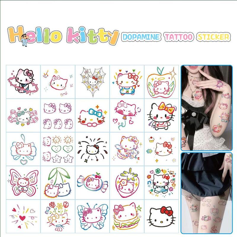 Hình Xăm Dán Hello Kitty, 25 Cái / Tờ, Thiết Kế Hoạt Hình Dễ Thương, Lâu Trôi, Không Thấm Nước, Hình Xăm Dán Dài, J8D4 5