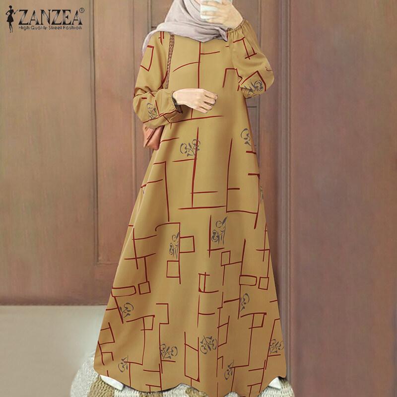 ZANZEA Women's Muslim Long Skirt, Muslim Long Sleeve, Elastic Cuffs, Round Neck, Printed, Loose, Promotional Price 1