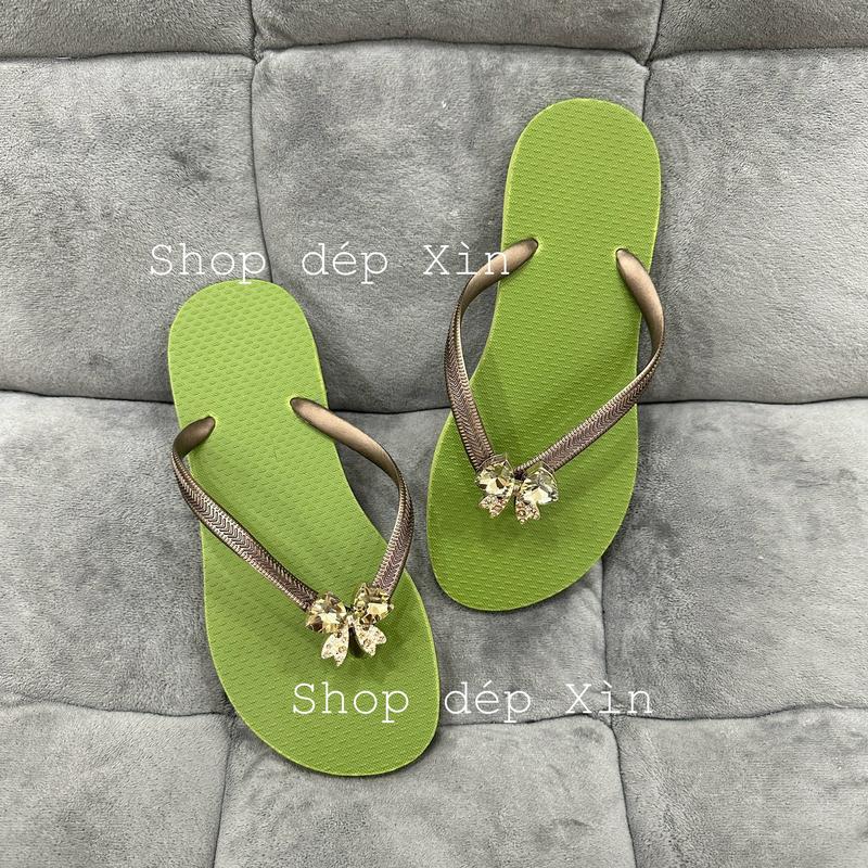 (ẢNH THẬT) Dép kẹp xỏ ngón tông lào nữ cao su mũi tròn đính charm NƠ xinh xắn, dễ thương nhiều màu thời trang DéP Nhung Shoes