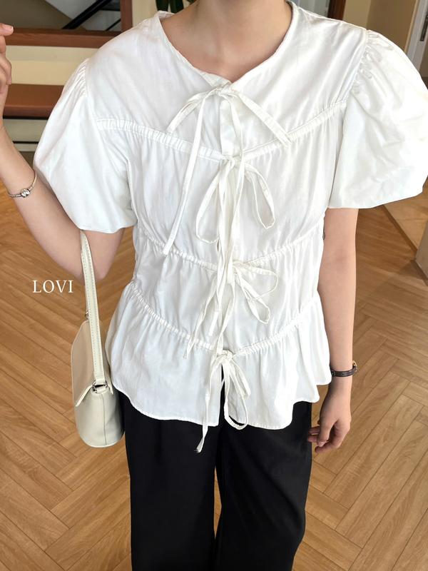 Áo kiểu sơmi babydoll tay phồng xinh xắn cho nữ MINA SHIRT- LOVI