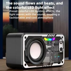 V1 Speaker Wireless Portable Mini Travel Stereo Speaker Transparent Mecha Bluetooth Double Bass Diaphragm Subwoofer RGB LED Speaker Audio Compact Connection Noise Streaming Water Proof Smartphone