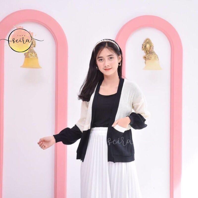 [BISA COD] Manda Outer Cardy 2 Tone / Sweater Wanita / Cardigan Rajut / Outer Wanita / Knit Cardigan / Outer Rajut / Manda Cardi 3