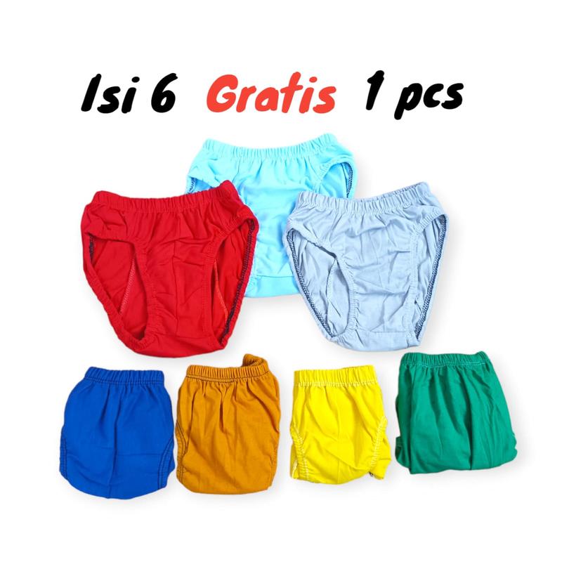 Paket 6 Bonus 1 Pcs CD Anak Remaja Pria Celana Dalam Bahan Katun Motif Polos Terbaru Fashion 0
