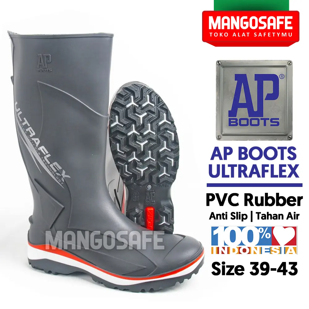 AP Boots ULTRAFLEX 2018 GREY / APBoots Ultra Flex  Abu-Abu Sepatu Boot Hujan Tinggi Karet PVC Waterproof / Sepatu Proyek Pabrik Kebun Premium Anti Air Abu Abu