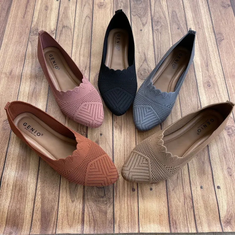 Sepatu Wanita Flat Shoes Rajut Import E82 Genio Karet Moka 39