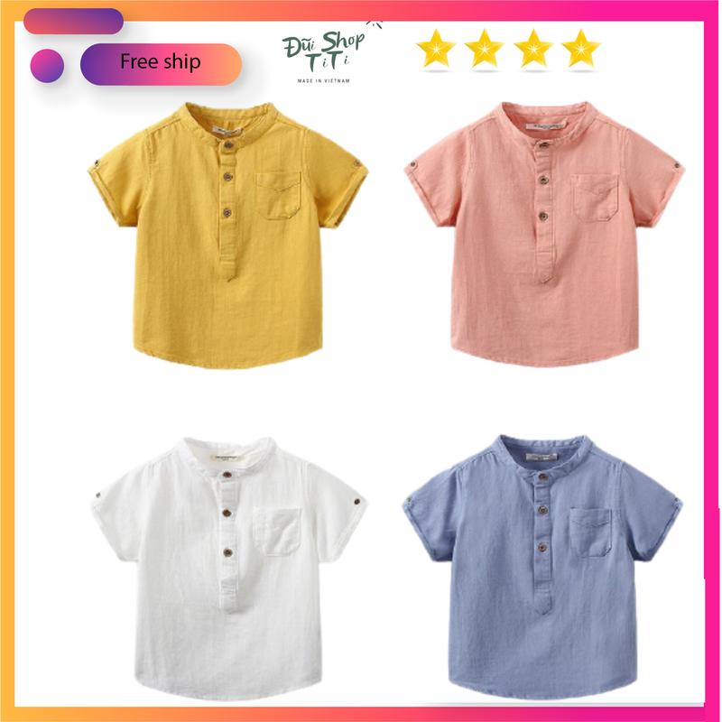 Áo sơ mi bé trai Cổ Trụ chất đũi cao cấp size 9-40kg CT17