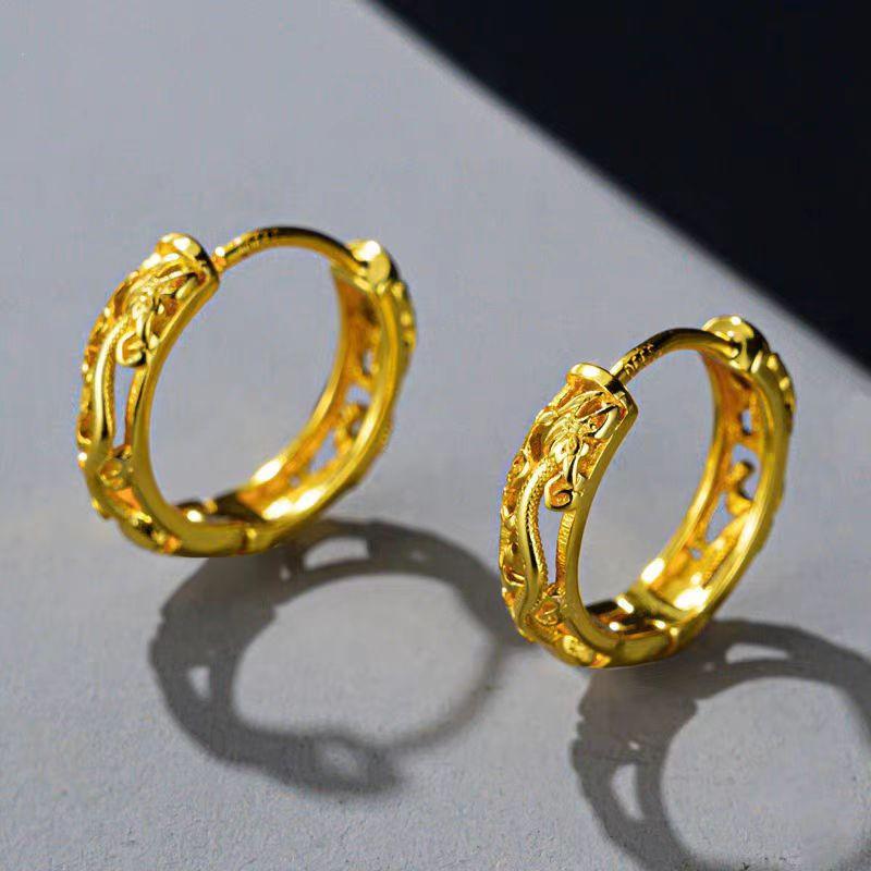 Product Introduction of Chinese Dragon Earrings Vietnam Placer Gold National Fashion Year of the Dragon Earrings Men's and Women's Personalized High-Grade Light Luxury Earrings 1