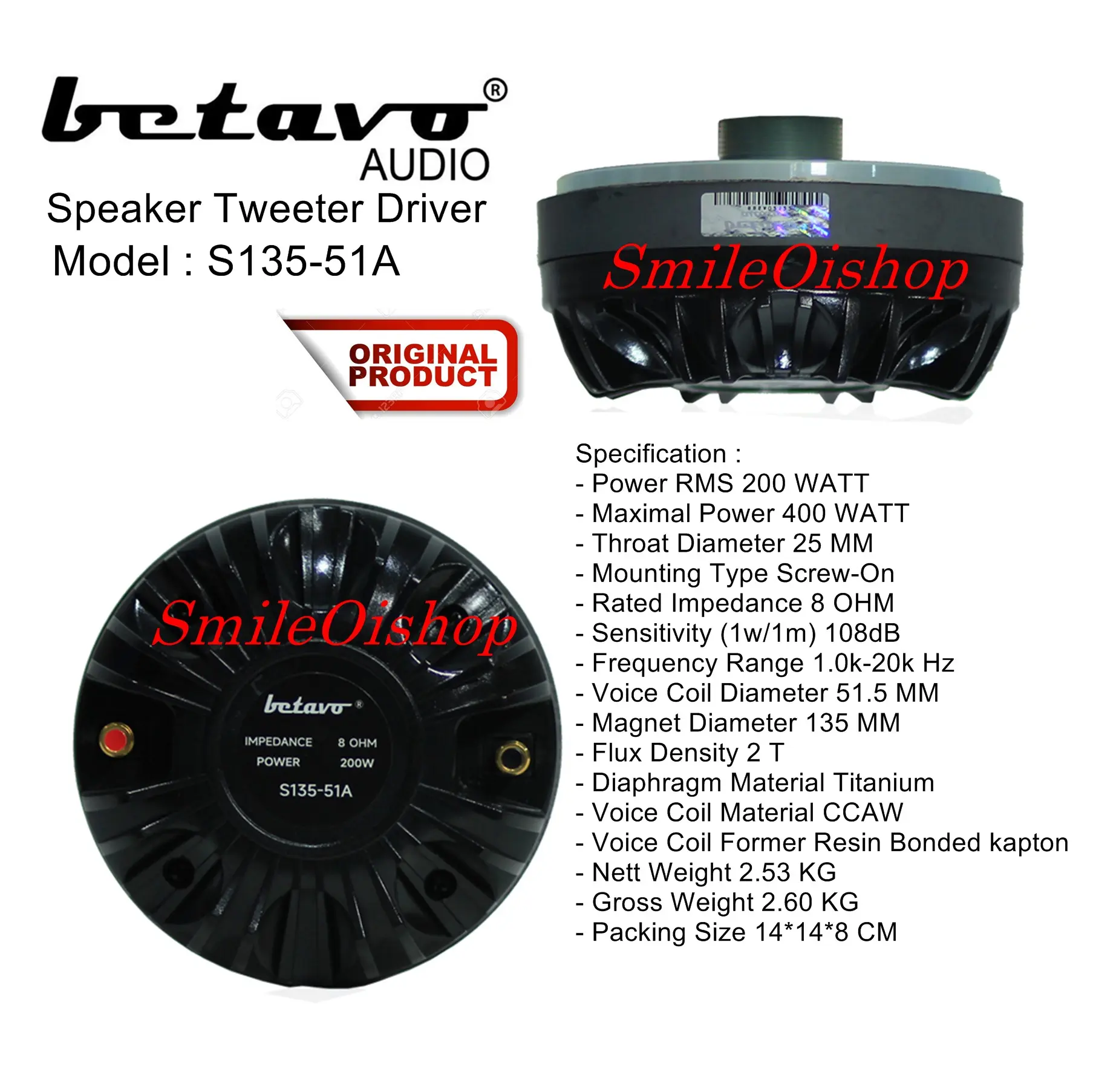 Speaker Tweeter Driver Betavo S135-51A RMS 200 Watt Coil