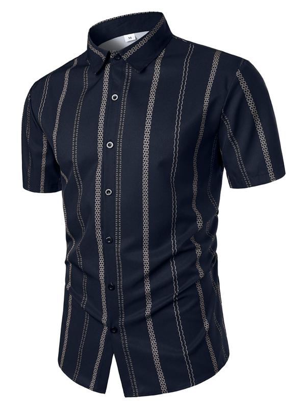 Men's Regular Fit Striped Print Button Front Shirt, Casual Short Sleeve Collar Top for Summer, Fashion Men's Clothes for Daily Wear 8