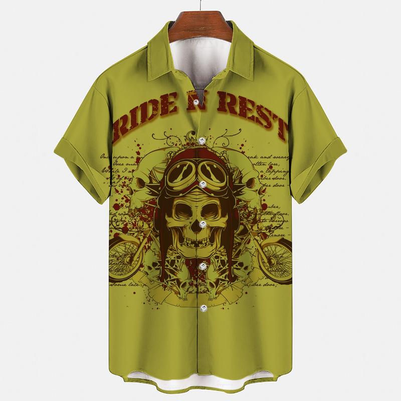 Product Introduction of Summer men's terrifying skull 3D printed shirt, Hawaii Rockabilly Gothic shirt, short sleeved shirt, Harajuku clothing 2