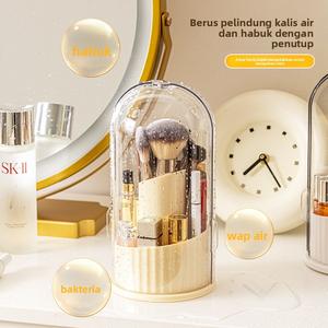 Pemegang Pen Pembayang Mata, Kotak Penyimpanan Kosmetik, Kalis Habuk, Penyusun Berus Mekap Gincu, Meja Solek Berputar Desktop Putih Kuning Supplies large capacity balkoni kotak & tong penyimpanan