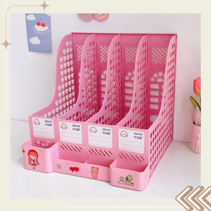 Giá Để Tài Liệu 4 Ngăn Kệ Nhựa Đựng Sách Đơn Giản Decor Bàn Học Tặng Kèm Sticker 4