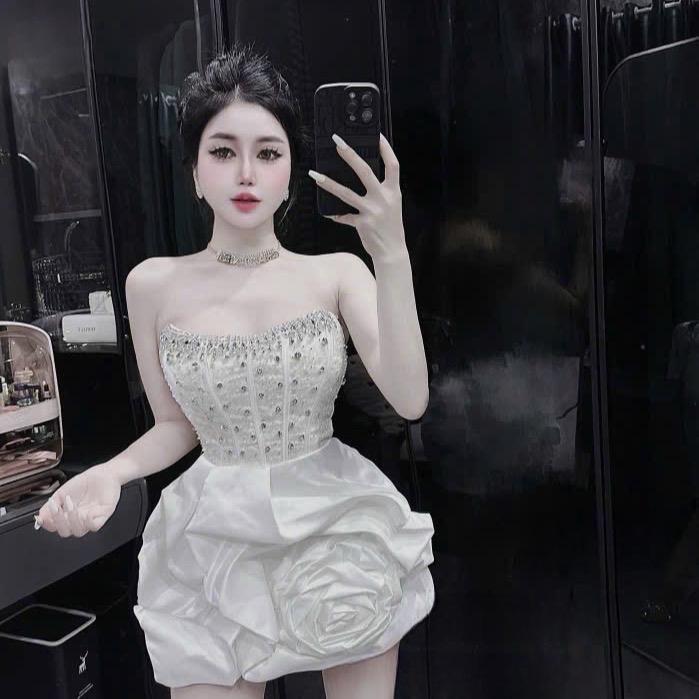  Váy thiết kế quây đá taffta chân phồng đính hoa dáng ngắn NQ756 Nữ 