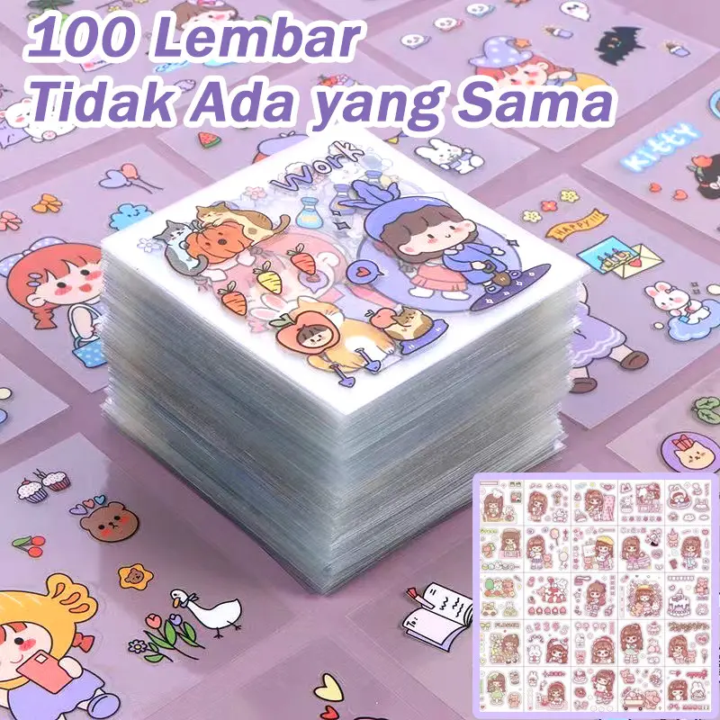 Stiker Notebook 100 Lembar Unik - Dekorasi Kartun Lucu Tahan Air Untuk Scrapbook