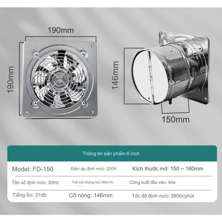 (Phiên bản INOX) Quạt hút mùi Quạt hút khói công nghiệp công suất lớn phòng 18-50m2 2