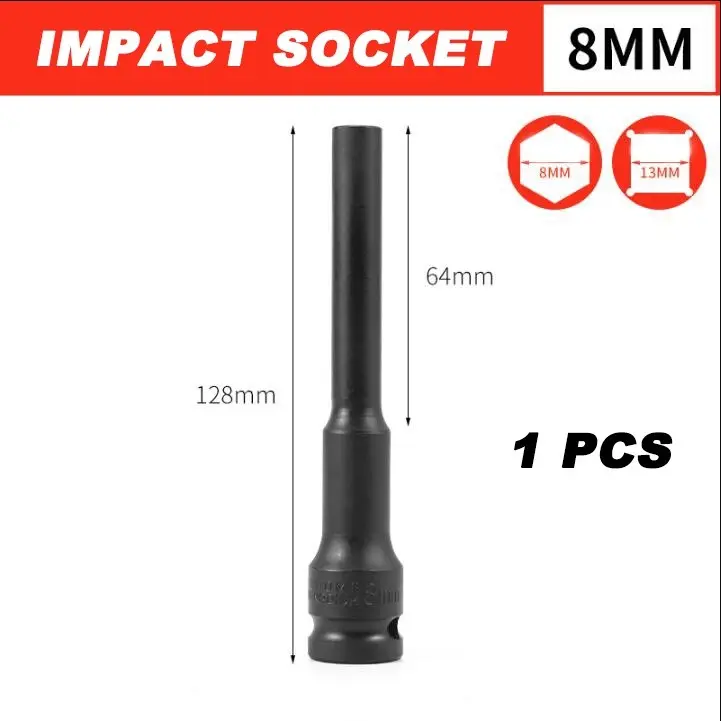 4PCS Mata Kunci Shock Cover /  Kunci Shock Panjang / 8-14mm Extra Panjang 130mm (13cm) High Hardness 1/2 Hex Socket Head Adapter for Electric Wrench and Lithium Wrench Driver Socket Sleeve 8