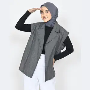 LEZAHRASIGNATURE Rompi Tasya Vest Outwear Muslim Wanita Polos OOTD Korea Hitam Casual Samping Basic