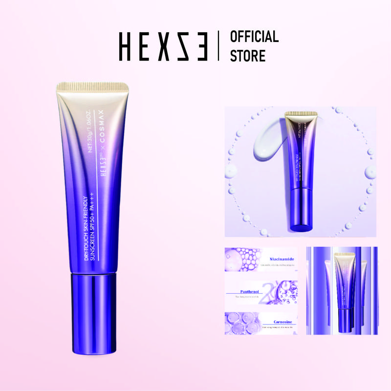 Kem chống nắng hỗ trợ dưỡng da cấp ẩm HEXZE 30ml SPF 50+ PA+++ chống nắng phổ rộng công nghệ 3D mỏng nhẹ không bết dính