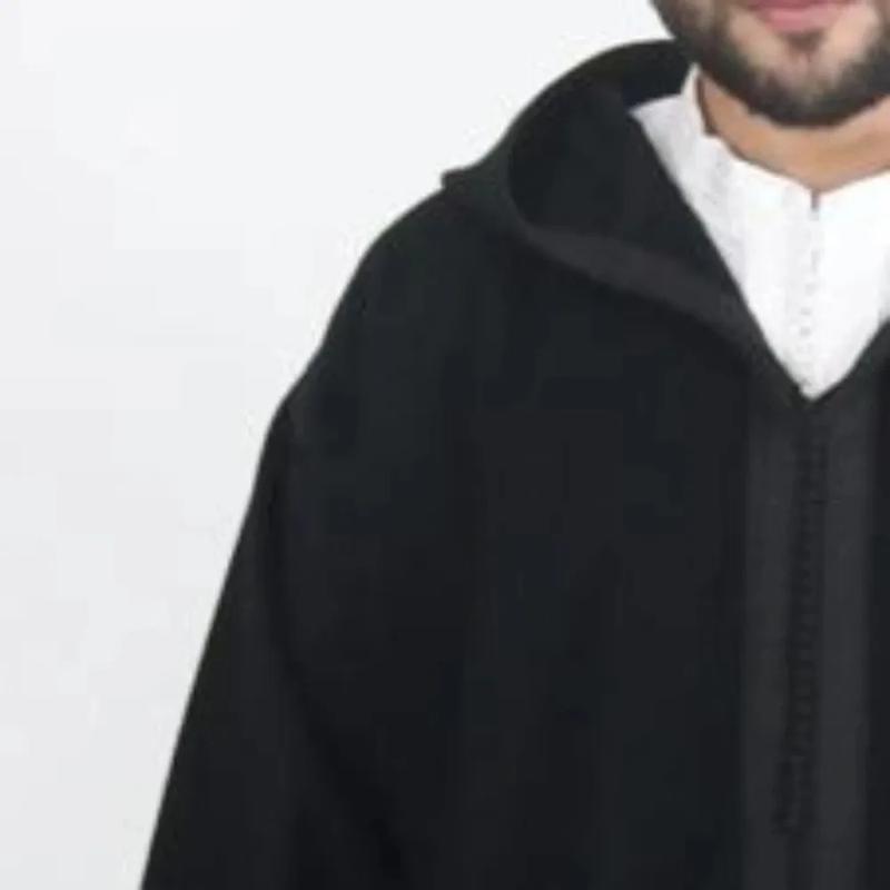Product Introduction of 2024 Men's Muslim Thobe Middle East Jubba Thobe Long Sleeves Islamic Robe Men Muslim Dress Saudi Arabic Hooded Thobe Abaya Male 4