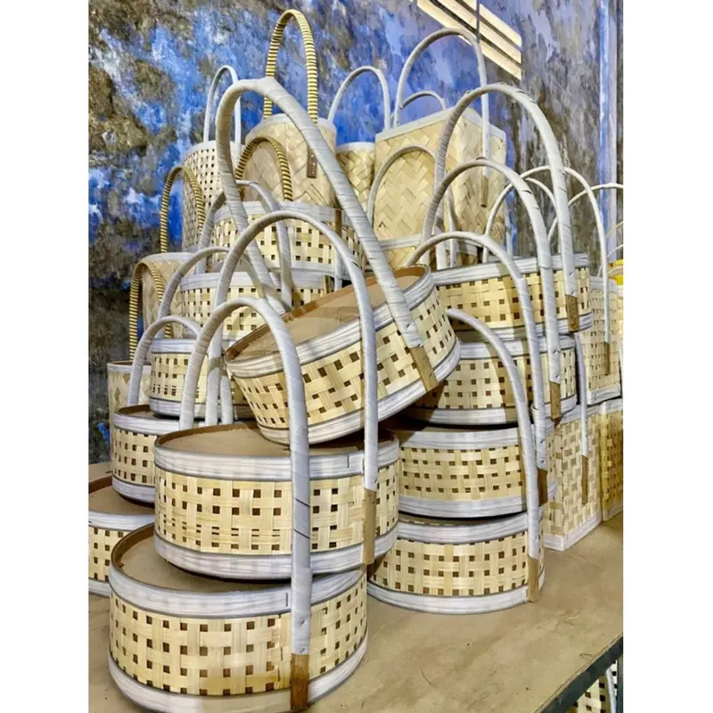 Giỏ Cắm Hoa-Trái Cây Hình Tròn Đan Tre Có Quai Xách Tiện Lợi( ĐI TỪ 2 CÁI) 5