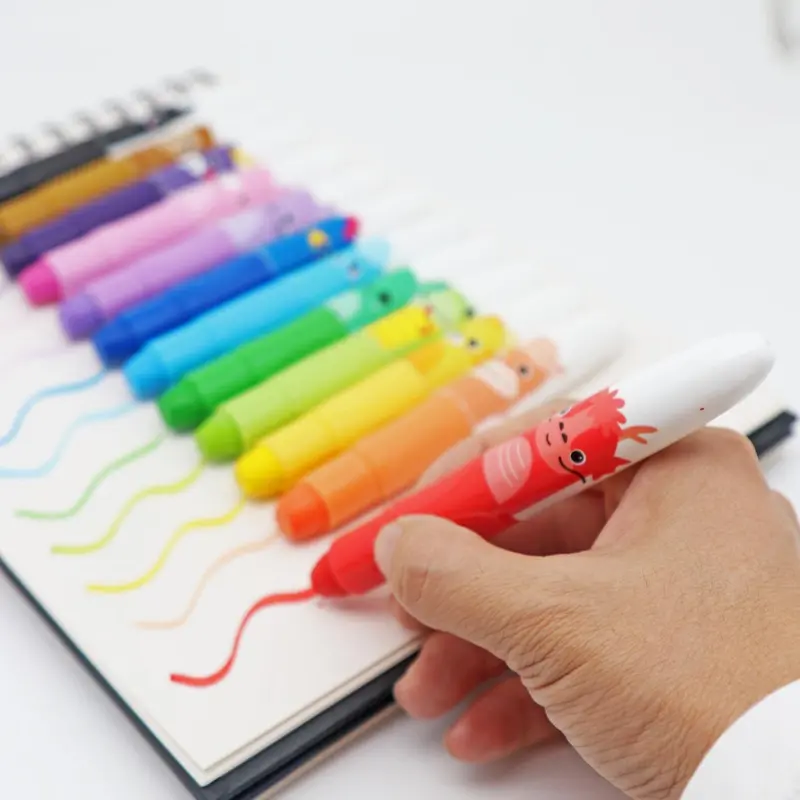 Cute Jumbo Crayons, 12pcs 12 Colors Non Toxic Twistable Crayons with Clear Bag, Washable Silky Crayons for Coloring Painting School Home Office, School Supplies, Art Supplies 2