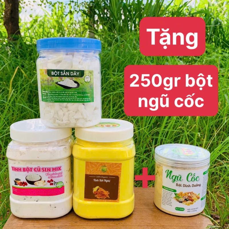 500gr Bột sắn dây 500gr Tinh bột củ sen mix vị 500gr Tinh bột nghệ Tặng 250gr Bột ngũ cốc Ba mẹ con nhà Ngọc Đồ Uống