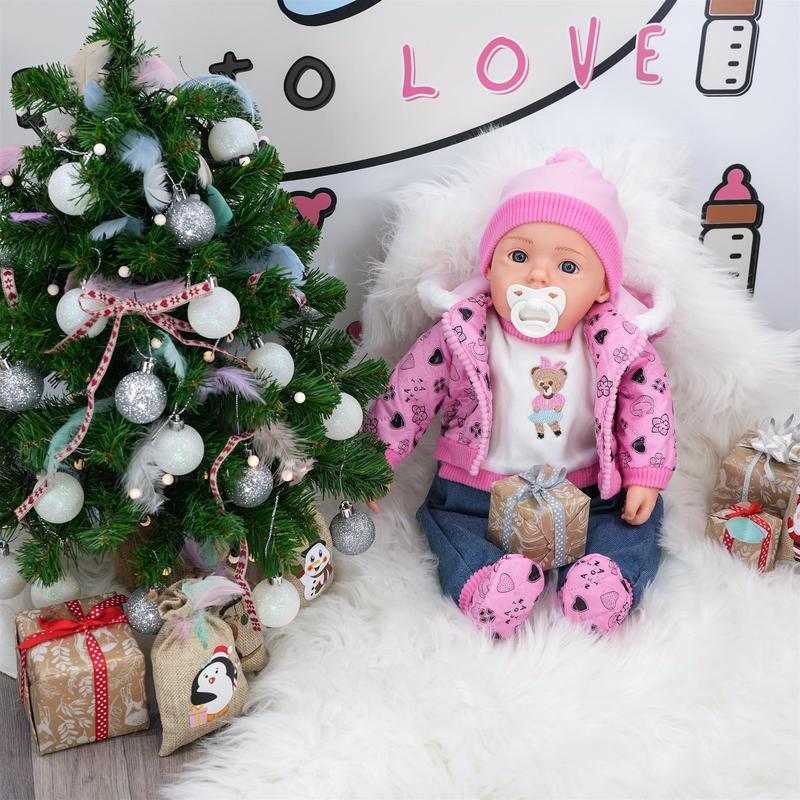BiBi Doll "Pinky" Lifelike Large Size 20" Soft Bodied Baby Doll Girl With Neon Pink Design, Dummy & Sounds Toy Doll for Ages 18 Months + 2