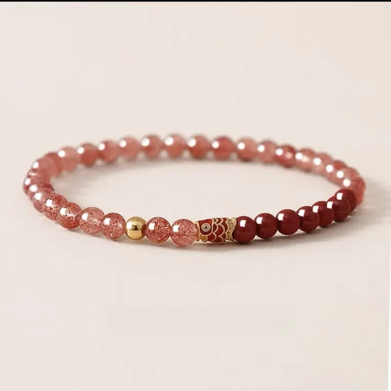 Vòng Tay Koi Bờ Biển, Dành Cho Nữ, Được Làm Bằng Đá Cinnabar Và Pha Lê Dâu Tây, Thích Hợp Cho Kỳ Thi Sinh Viên Và Sau Đại Học, Vòng Tay Chuyển Giao, Món Quà Lý Tưởng Cho Bạn Gái, Giúp Mọi Kỳ Thi Đạt Được Mục Tiêu,