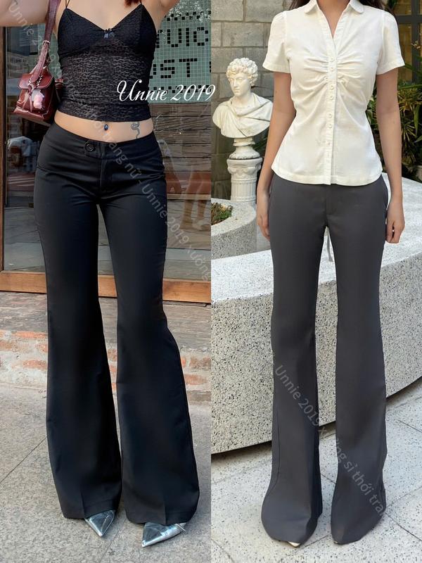 Quần vải suit cao cấp Quần dài cạp thấp ống loe cổ điển UNNIE2019 Quần tây ống loe ôm body y2k