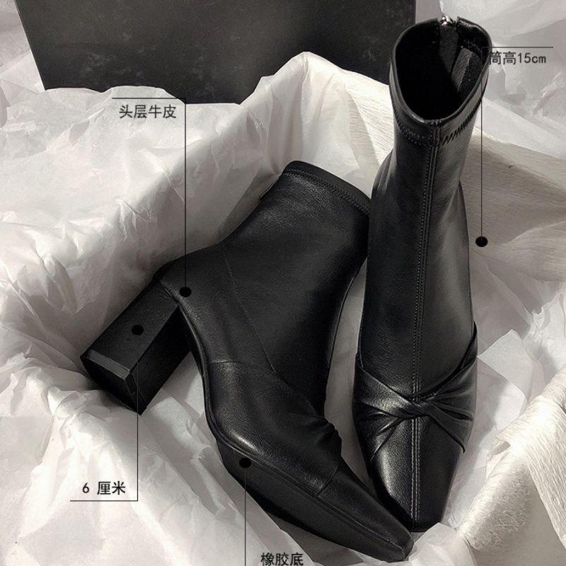 TẶNG MẶT NẠ 25K- 1099- BỐT NỮ CỔ LỬNG CAO GÓT MŨI THON NƠ GÓT VUÔNG 7CM DA LÌ giay bot