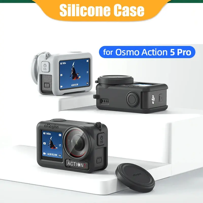Silicone Protective Case for DJI Action 5 Pro Protective Silicone Lens Cap Neck Lanyard For DJI Action 5 Pro Camera Accessories