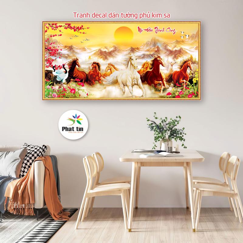 Tranh mã đáo thành công, tranh dán tường phủ kim sa nhiều chủ dề trang trí phòng khách, decor ngày tết hiện đại, phòng ngủ, tiệm spa, góc live streams, phòng trọ, trang trí tường. Treo Tường Decor Tường Decal