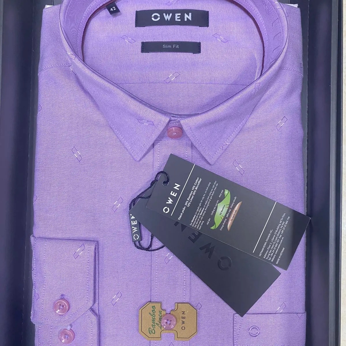 Áo Sơ Mi Dài Tay Owen Tím Pastel Slim fit ( mã 80376)