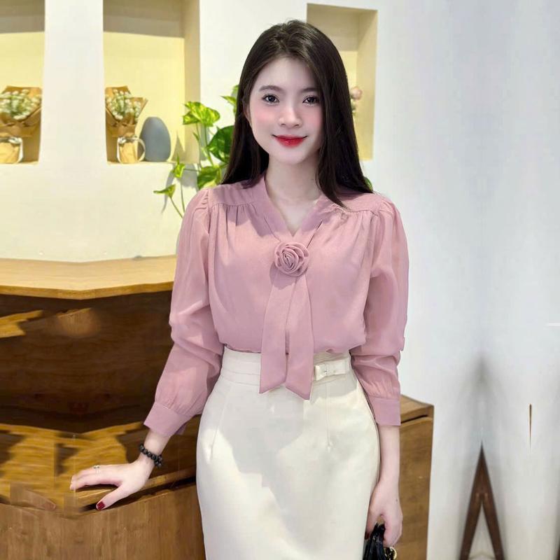 ZUMY fashion Áo sơ mi nơ công sở AHN100 hàng 2 lớp mềm mát trẻ trung áo  buộc áo  trễ 1