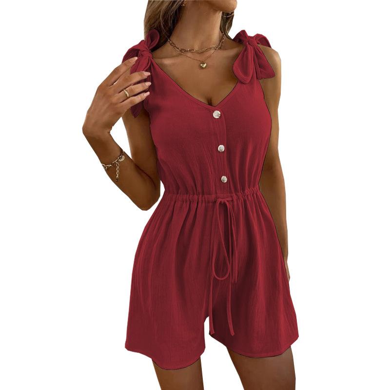 Women's Jumpsuit, Summer Casual Fashion Off-Shoulder Jumpsuit, Women's Daily Wear, Women's Solid Color Jumpsuit Shorts Womenswear Overalls 5